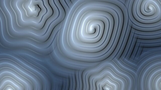 Spiral Growth Hillocks on a Crystal Surface With Rotating Atomic Step Terraces, Seamless Loop in vibrant blue tones