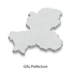 Fototapeta premium 3D Map of Gifu Prefecture, Japan - Administrative Divisions