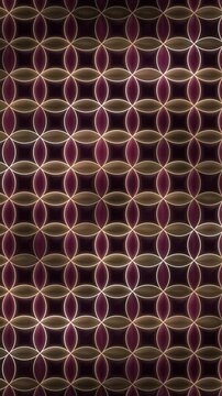 Shippo seven treasures Japanese traditional pattern interlocking circles gold cloisonne background seamless loop in cool plum tones vertical 9:16