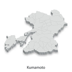 Fototapeta premium 3D Map of Kumamoto Prefecture, Japan - Administrative Divisions