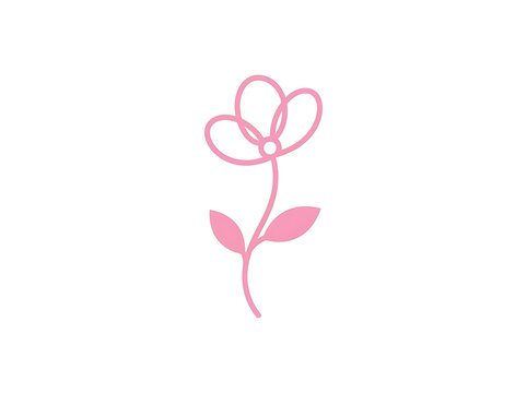 Simple line art flower icon with leaves and stem