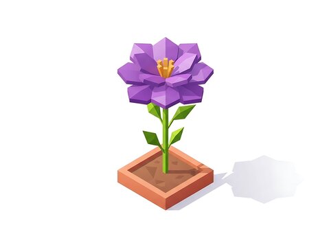 Low poly flower in pot isolated