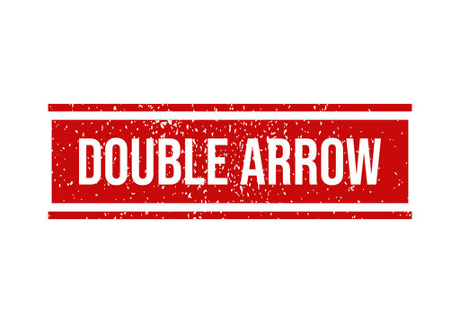 Red rubber stamp with the text double arrow in a rectangular frame with a distressed grunge texture isolated on transparent background