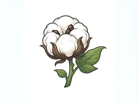 Cotton plant flower with stem and leaves illustration