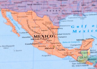 Close up of Mexico on a colorful world map © HaFoods