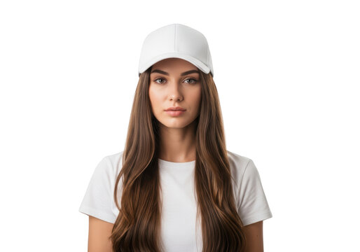 Young woman wearing white cap.