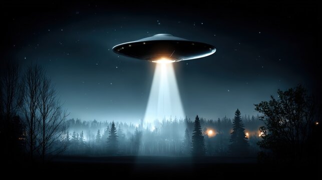 Cinematic UFO Beam of Light Through Dense Forest