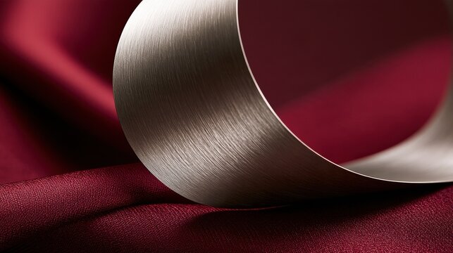 Brushed Silver Sheet Curling Through Burgundy