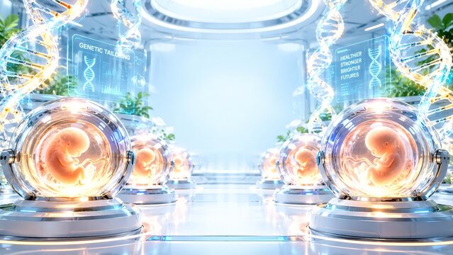 Futuristic Artificial Womb Pods in Clean Laboratory Facility for Ectogenesis and Genetic Tailoring