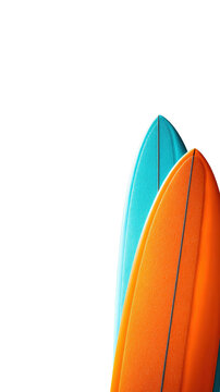 Two colorful surfboard noses in orange and turquoise isolated on transparent background
