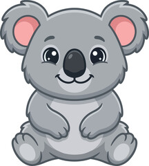 Obraz premium Cute little grey koala bear cartoon vector illustration sitting happily