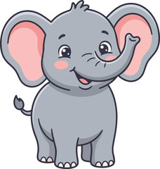Fototapeta premium Cute little elephant cartoon vector illustration of a friendly baby animal character
