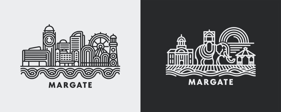 Margate United Kingdom Seaside Cityscape with Lighthouse and Waves