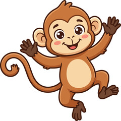 Obraz premium Cute and playful cartoon monkey jumping with joyful expression isolated on white background
