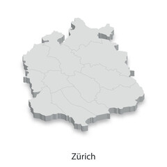 Fototapeta premium 3D Map of Zurich Canton, Switzerland - Administrative Divisions