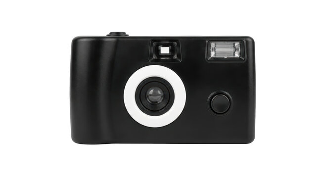 Disposable camera with flash and lens isolated on transparent background