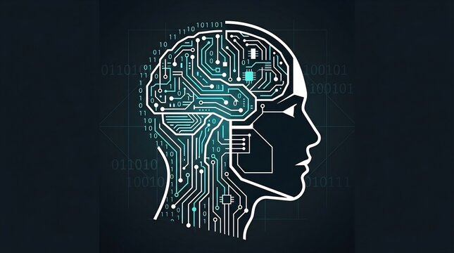 Human silhouette containing a glowing circuit board brain pattern on a dark background.