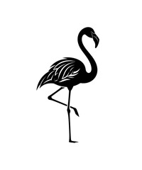 Obraz premium Minimalist black silhouette of a standing flamingo bird isolated on a clean white background for graphic design