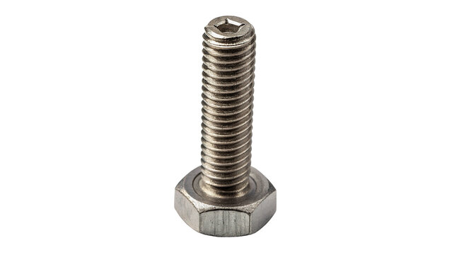 Metallic pan head screw bolt fastener isolated on dark background