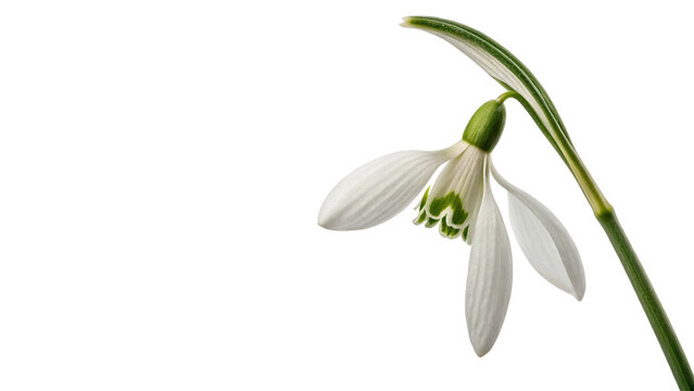 Single fresh white snowdrop flower galanthus on dark background