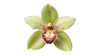 Single pale green orchid flower blossom isolated on dark background © HarryThomasEvans