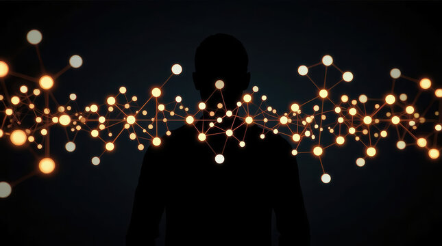 Interconnected network silhouette representing human connection and dependent arising