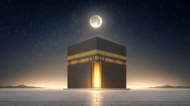 Glowing Kaabah Under a Starry Moon in Mecca