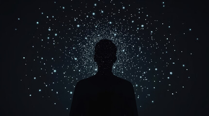 Fototapeta premium Anonymous silhouette beneath starry night sky expressing existence and cosmic wonder