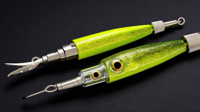 High-Angle View of Vibrant Squid Jigging Setup with Rods