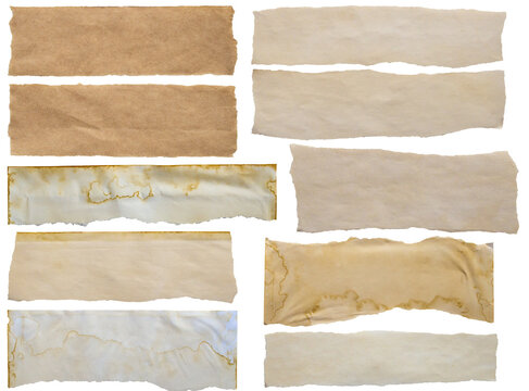 piece of old vintage paper tear set isolated on white background