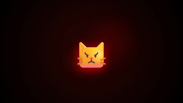 Angry cat face icon glowing neon effect dark background