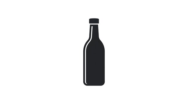 Silhouette icon of a glass bottle for sauce, ketchup, or beverage, isolated on a white background. Minimalist vector illustration of a condiment or drink container.