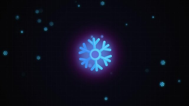 Glowing snowflake icon digital animation motion background