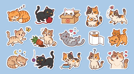Obraz premium Adorable Vector Cat Stickers A Delightful Collection of Playful Kitten Illustrations