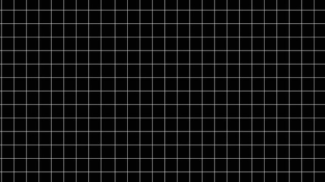 Minimalist white grid pattern on black background, abstract geometric motion for modern digital and tech presentations