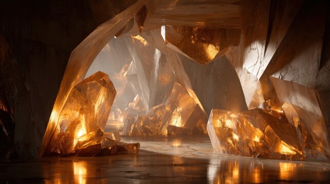Luminous Crystal Cave Interior: Sparkling Mineral Reflections