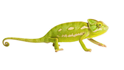Green veiled chameleon with light spots, isolated on transparent background © studiox