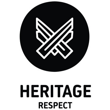 Heritage respect circular badge logo design vector illustration of crossed feathers icon.