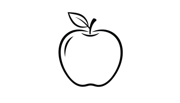 Simple elegant apple line art drawing with a leaf isolated on a white background in vector line art style.
