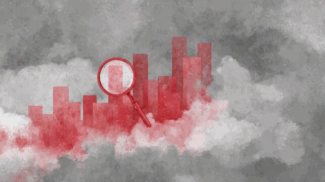 Magnifying Glass Analyzes Declining Bar Chart Isolated