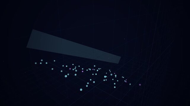 Scattered data point cluster rotating within a 3D wireframe grid space