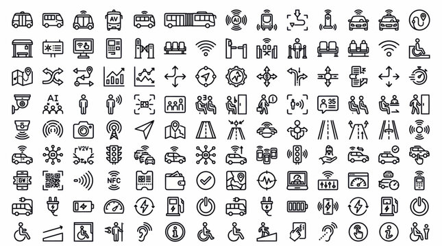 Set of autonomous vehicle and transportation icons