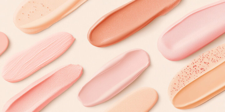 Fluid cosmetics textures featuring spread highlighter and foundation cream