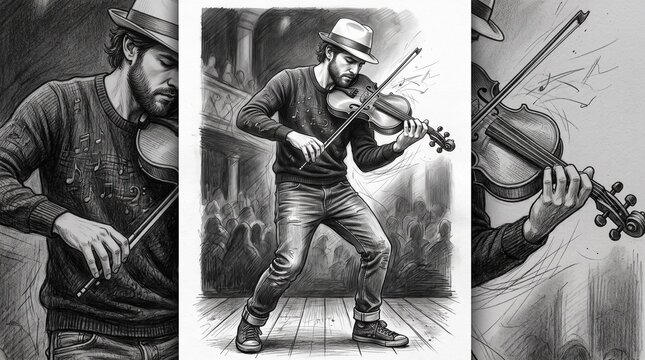 Traditional Graphite Pencil Artwork of Violinist Performing