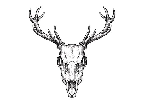 Deer skull antler head illustration