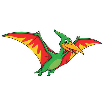 A green and red pterodactyl with a large beak