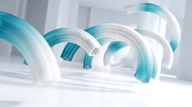 Curvilinear arches hovering in space, abstract design elements with gradient colors