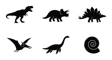 Dinosaur Silhouettes Vector Icons, Prehistoric Creatures Collection, Ancient Reptiles Set, Fossil Elements © Mahata