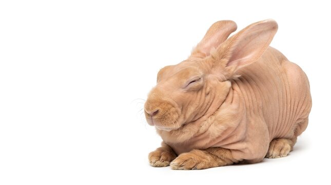 Hairless Rabbit Resting Isolated on White Background.