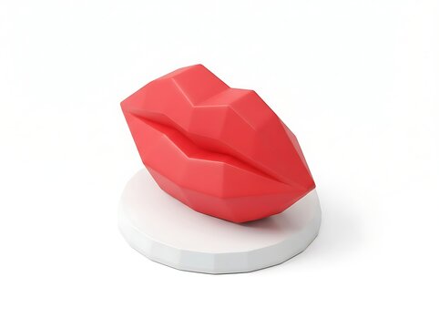 Abstract red lips shape on white pedestal